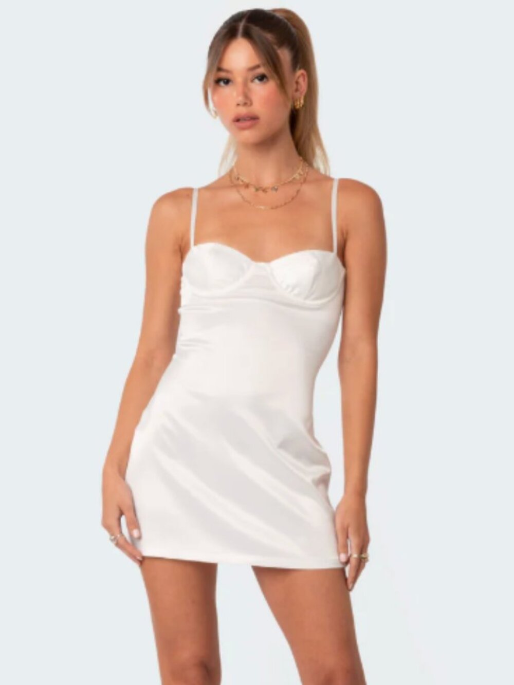 Edikted Essence Satin Effect Cupped Mini Dress White Small